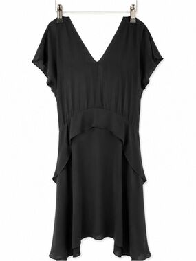 Malene Birger Asymmetrical Black V-Neck Short Sleeve Dress Size 38 M